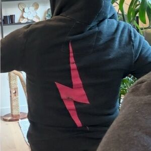 Aviator Nation Black Joggers/zip up hoodie  with Pink Lightning Bolt